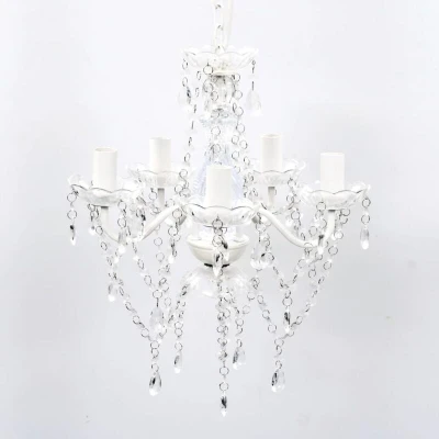 Image of &#039;vidaXL Chandelier 5 Bulbs Transparent Classic Crystal Artificial Glass Ceiling Light with Acrylic Arms and Droplets Beads for Living, Dinning Rooms
