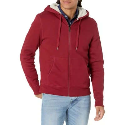 Image of Amazon Essentials Men&#039;s Sherpa Lined Full Zip Fleece Hoodie, Red, S