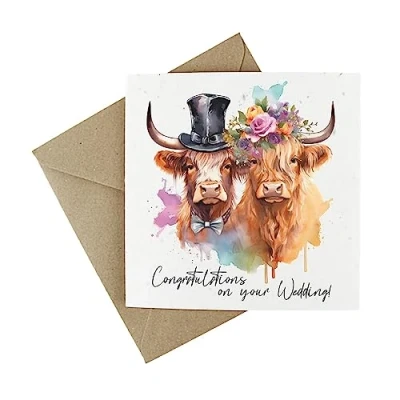Image of Plantable Wedding Day Card Eco Friendly Wildflower Seeded Greeting Celebration Highland Cows
