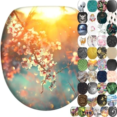 Image of Sanilo Soft Close Toilet Seat, Wide Choice of New Seats, Stable Hinges, Easy to Mount (Cherry Blossom)