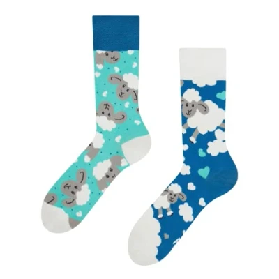 Image of Dedoles Unisex Socks for Women, Men &amp; Kids Cotton Funny Designs Football Bicycle Horses Plants Firefighter Gift Mismatched, Design: Dreamy Sheep, Colour: Blue, Size: 3 5 M / 2 4,5 W UK
