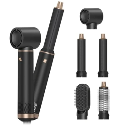 Image of 5 in 1 Hair Dryer Brush Hot Air Curling Negative Ion Styler，Multi Function Blow with Wand, Straightening Brush, and Volumizing for All Types（Black）