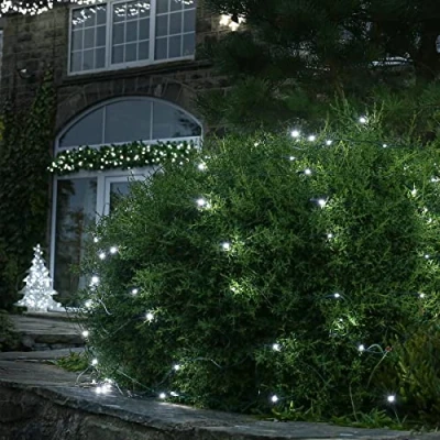 Image of Festive Lights ConnectGo Connectable Fairy Net White LED Lights, Indoor &amp; Outdoor, Dark Green Cable, Mains Powered Plug in Decorative Garden (2m x 2m, No Plug)