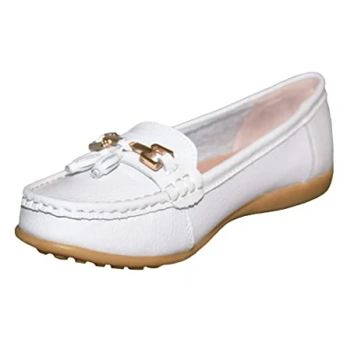 Image of Boulevard Womens/Ladies Action Leather Tassle Loafers (3 UK) (White)