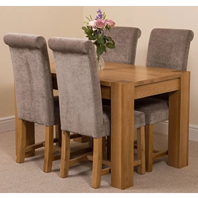 Image of Oak FURNITURE KING Kuba 125 x 80cm Small Dining Table and 4 Chairs Set (Washington Grey)
