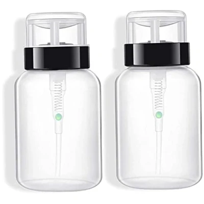 Image of nail dispenser pump Bottle push Down Empty Lockable for polish and Makeup remover 2 Pack liquid container