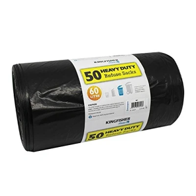 Image of HomeZone® Heavy Duty XL Bin Liners Bags Sacks Black Strong Rubble Refuse Sack Drawstring Wheelie Various Sizes (50x 60L Sacks)