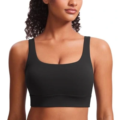 Image of CRZ Yoga Womens ButterLuxe U Back Sports Bra Padded Low Impact Crop Top Workout Sport Black XL