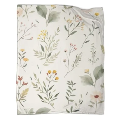 Image of Botanical Floral Plush Blanket 3D Print Sherpa Leaves Flowers Design Bed for Kids Boys Adults Printed Cartoon Couch 40x50inch(100x130cm)