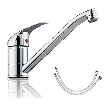 Image of Kitchen Mixer Taps Faucet Single Lever Hot and Cold Water Sink Swivel Chrome Brass Modern Mono Basin Spout