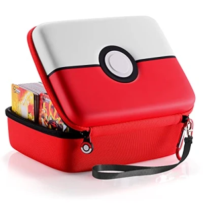Image of JoyHood Trading Card Storage Box fits PM TCG Cards Large Size for 800+ Game Carry Case Holder Bag with Velcro Divider &amp; Separators Red White