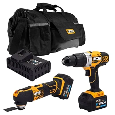 Image of JCB 18V Cordless Combi Drill &amp; Multi Tool, 2X 5.0Ah Battery, Fast Charger, Variable Speed LED Light, Tool Free Blade Changing, 16+3 Position Torque, 20&quot; Power Kit Bag, 3 Year Warranty