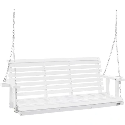 Image of VEVOR Wooden Porch Swing 5.5 ft, Patio Bench for Courtyard &amp; Garden, Upgraded 880 lbs Strong Load Capacity, Heavy Duty Chair with Hanging Chains Outdoors, White