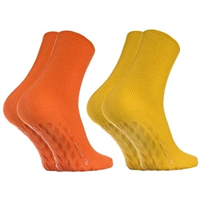 Image of Rainbow Socks Women Men Cotton Diabetic Elastic Loose Non Slip 2 Pairs Yellow Orange Size EU 42 43 / UK 8.5 9.5 US 10 11