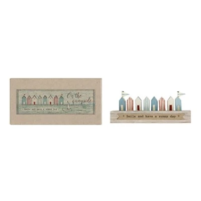 Image of MINIATURE Shabby Chic Wooden Beach HUTS Ornament / Decoration Nautical Seaside &quot;Smile and Have a Sunny Day&quot; 11cm