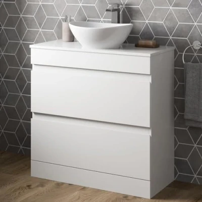 Image of Artis 800mm Bathroom Furniture Countertop Vanity Unit Oval Basin Gloss White