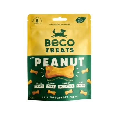 Image of Beco Dog Treats 70g x 10 Packs, Peanut with Coconut, Turmeric &amp; Parsley, High Protein, Low Calorie, Plant Based