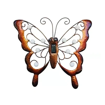 Image of QYLJZB Solar Metal Garden Wall Art Decorative, Butterfly Decor with Light Outdoor Fence Hanging Sculpture for Home Living Room Office