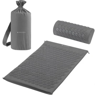 Image of Navaris Acupressure Mat and Pillow Set Acupuncture for Back, Neck, Shoulders, Muscles, Relaxing Includes Carry Bag Grey/Grey