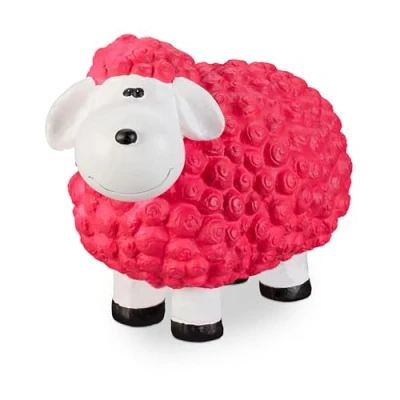 Image of relaxdays Garden Ornament Sheep, Frost proof, Weather Hand painted Decoration, In &amp; Outside Use, Pink