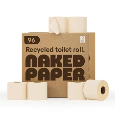 Image of Naked Paper Unbleached Recycled Toilet Roll 96 Rolls, Sustainable Bulk Paper, Super Soft &amp; Strong, 320 Sheets Per Roll, Plastic Free Sensitive Skin Safe