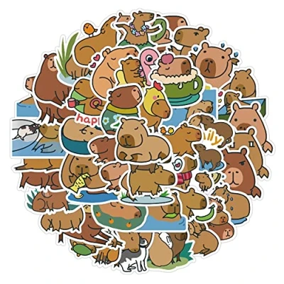 Image of Capybara Stickers for Laptop(100 PCS),Gift Children Teens Adults Girl Boys,Waterproof Water Bottle,Capybara Vinyl Scrapbook,Skateboard,Bike,Phone,Dairy