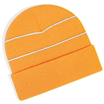 Image of Beechfield Hi Viz knitted striped hat in Fluorscent orange
