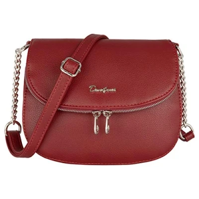 Image of David Jones Women&#039;s Small Crossbody Bag Ladies Chain Shoulder PU Leather Zipper Flap Messenger Multiple Pocket City Casual Saddle Handbag Work Travel Phone Clutch Purse Burgundy Red