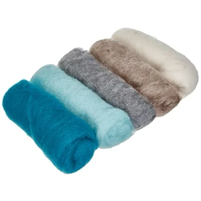 Image of Rayher 5364700 Set of 5 Natural Wool Tops for Felting, Soft Roving Weaving and Spinning, Winter Mix, 10 g Each, 100%