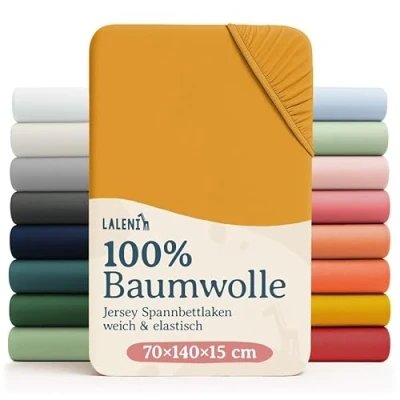 Image of Laleni 2x Cot Bed Sheets Soft 135gsm Cotton Travel 140x70 cm, Spicy Mustard