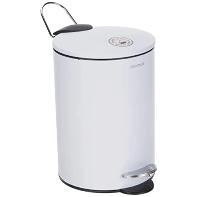 Image of Blomus TUBO 68945 Pedal Bin Made of Powder Coated Steel, White, 3L Capacity, Smart Close System, Removable Bucket, Exclusive Bathroom Accessory (H x W D): 24.5 17 cm, White