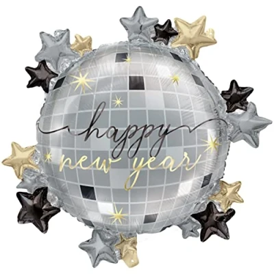 Image of Unique 47964 Foil Stamped Octagonal Paper Plates 21 cm Disco New Year Party 8 Count (Pack of 1)