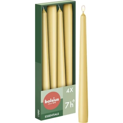 Image of Bolsius Tapered Candles Beige 4 Pack 24.5 cm Decorative Household Burning Time of 7 Hours Unscented Includes Natural Vegan Wax Without Palm Oil