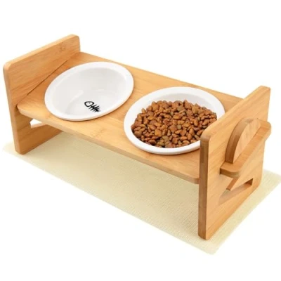 Image of Raised Cat Bowls with Stand Tilted Food Bowl Elevated Ceramic Feeding Station Adjustable for Cats and Puppy