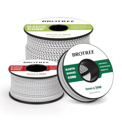 Image of Brotree Elastic Cord Bungee 3mm x 20m Rope String Thread Heavy Stretch for DIY, Crafts, Sewing, Beading, Jewellery, Necklace, Bracelet, Tent Poles and Backpack White&amp;Black