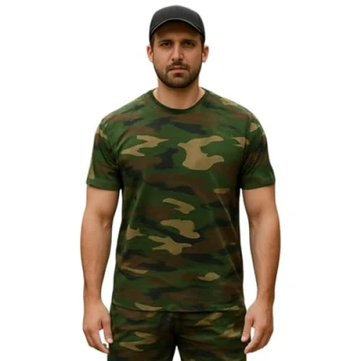 Image of Mens Camouflage Short Sleeve Crew Neck T Shirt (XXXL, Woodland)