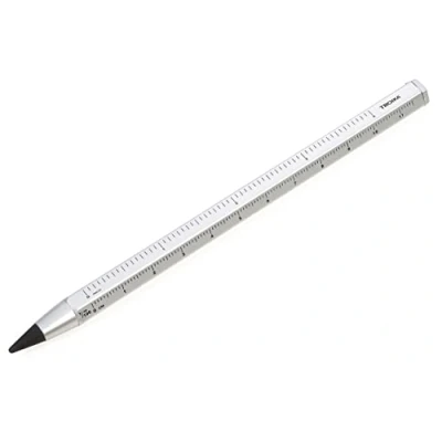 Image of Troika PEN20/SI Multi Tasking Pencil with Sustainable Endless Aluminium and Metal Tip White Interchangeable Erasable Centimetre/Inch Ruler Size 147 x 10 mm
