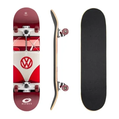 Image of Osprey Volkswagen Professional Skateboard for Beginners 31 Inch Double Kick Concave Adult with ABEC 7 Bearings 100KG Max User Weight Official VW Designs