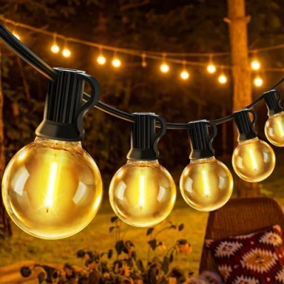 Image of JEYMORKEY Festoon String Outdoor Garden Lights 30M 100ft G40 Outside Electric Light Mains Powered Shatterproof LED Bulb Waterproof Lighting for Patio Pergola Gazebo
