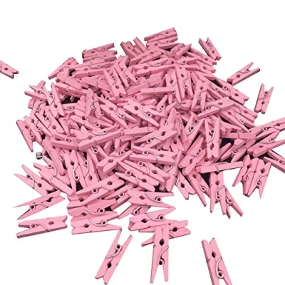 Image of Bluelans® 100 Coloured Craft Mini Wooden Pegs, Pink, Clothes Photo Paper Pegs Clips (Pink)