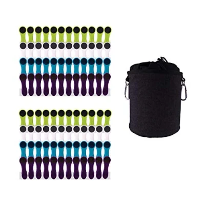 Image of 96 Clothes Pegs with Soft Grip and 1 Peg Bag White, Blue, Green, Purple &amp; Black