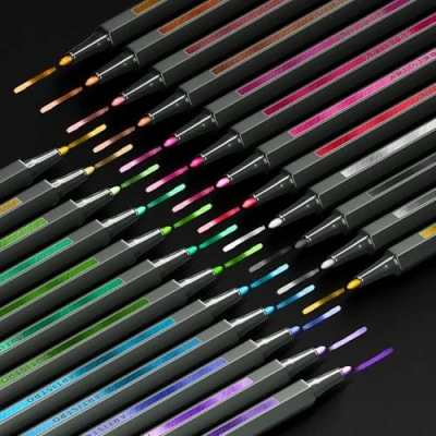 Image of ARTISTRO 24 Metallic Markers with Fine Tip, Acrylic Paint Markers, Pens Pre Activated, for Kids &amp; Adults, Black Paper, Rocks