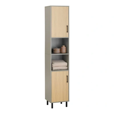 Image of Bathroom Tall Cabinet Cupboard with 2 Doors and Open Storage Compartments,BZR131 NG Sobuy