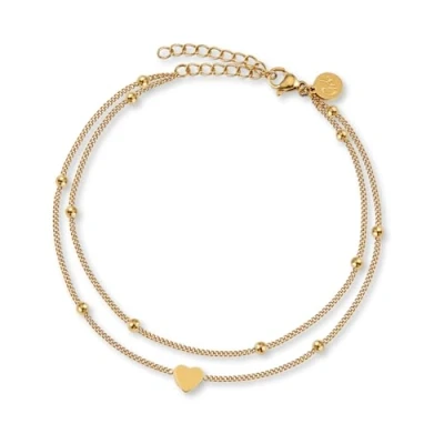 Image of GD GOOD.designs EST. 2015 Anklet Heart for Ladies in Gold Waterproof I Multi row Adjustable Filigree Stainless Steel Ankle Jewellery