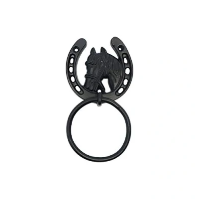 Image of Perry Equestrian Coloured Horse Shoe Tie Ring Stable Pony Up (Black)