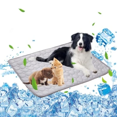 Image of Dog Cooling Mat, Durable Pet Cool Mat for Dogs and Cats 100x70cm, Non Toxic Gel Pad Bed, Pets Sleeping Bed in Hot Summer Grey