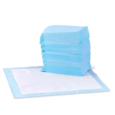 Image of Amazon Basics Dog and Puppy Training Pads, Leakproof, Five Layer Design with Quick Dry Surface, Regular, 56 x cm, Pack of 150, Blue