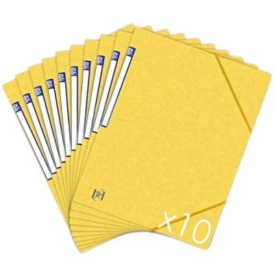Image of Oxford TopFile+ Pack of 10 Cardboard Folders Without Flaps with Elastic Bands A4 Format Yellow