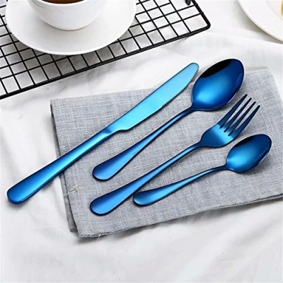 Image of Frolahouse Blue Flatware Set 16 Piece, Stainless Steel Set, Silverware, 4 Spoons,4 Forks, Knives and Teaspoons, Cutlery Service for