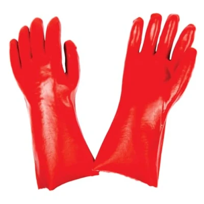 Image of SUPREMETTF SUPREMELY TOUGH 6 Pairs Red PVC Rubber Coated Work Glove 16&quot; Long Arm Heavy Duty Safety Gauntlet Protective Gloves Size XL